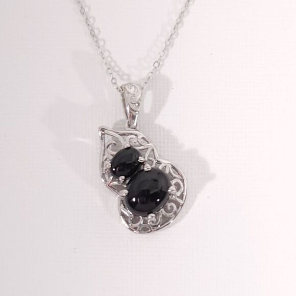 Australian Black Tourmaline Pendant Necklace Sterling Silver - Picture 1 of 12